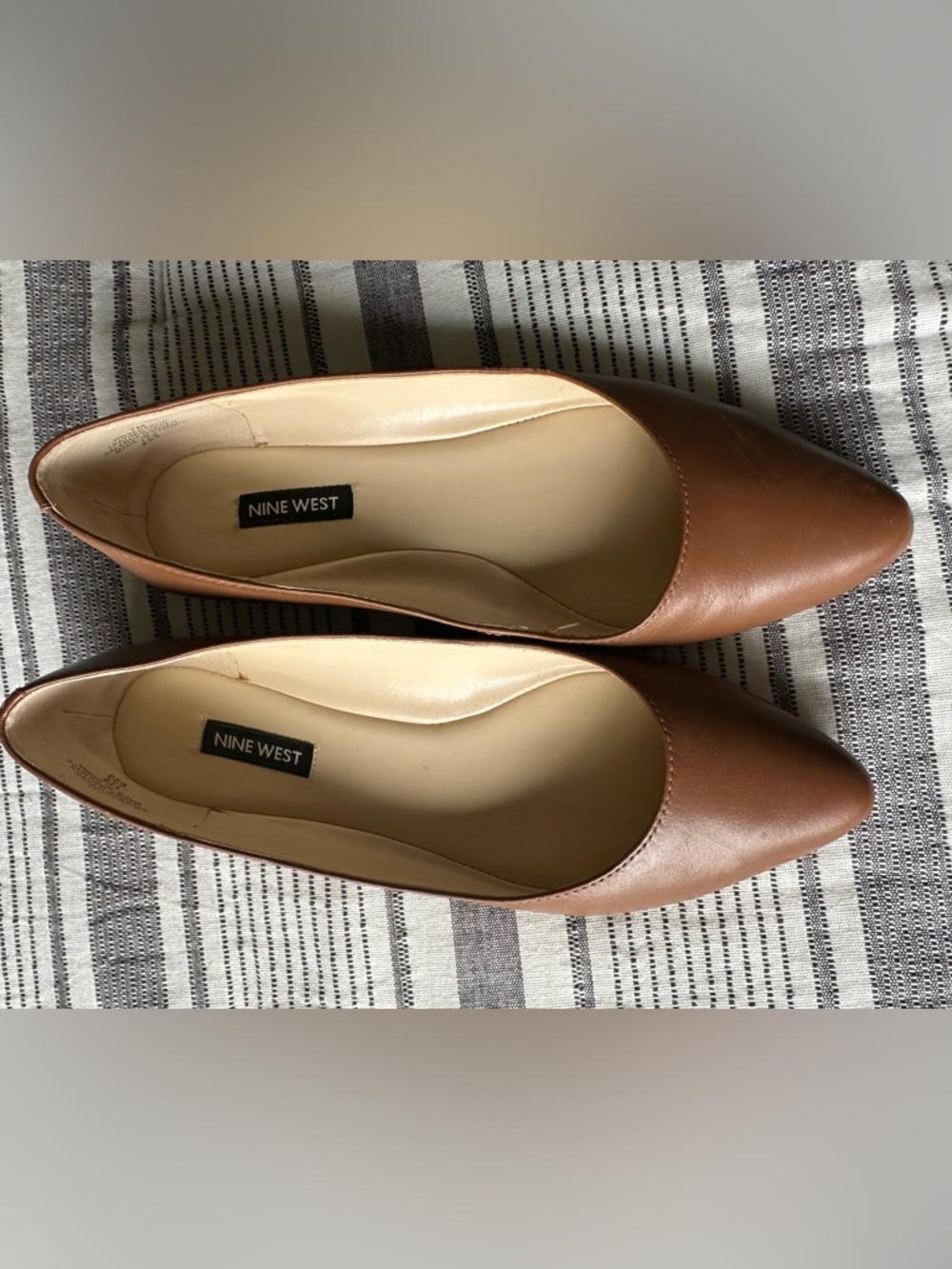 Nine West Brown Leather Round-Toe Ballet Flats, size 7